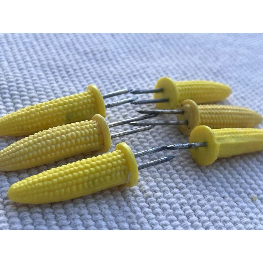 Vintage Corn On The Cob Holders Set Of 7 Yellow Corn Handles BBQ Kitchen
